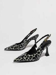 2026 New Metal Buckle Comfortable Red Midsole Fabric Women's Elegant Pointed Toe Elastic Back Closed Toe Sandals High Heels - Grey - View 5