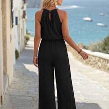 Summer Vacation Casual Solid Color Halter Jumpsuit - Negro - Ver 3