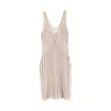 V-Neck Sleeveless Solid Color Hollowed-Out Dress For Beach Vacation In Spring And Summer - Apricot - View 5