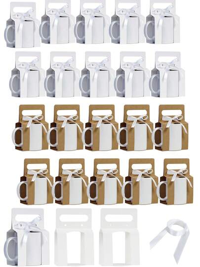 6/10/20pcs White/Brown Mug Boxes, Sublimation Coffee Cup Gift Bags With Handles, Storage Boxes For Transportation, Wedding Gifts (Suitable For 11-12oz Mugs)