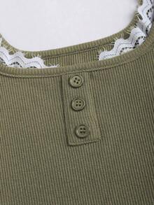 Camiseta de tirantes casual de mujer con parches de encaje - Verde - Ver 4
