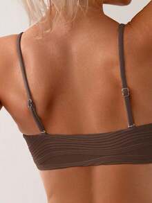 Swim Conjunto de bikini de verano para mujer de unicolor con pliegues y sexy - Café integral - Ver 5