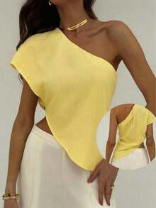 Blusa de unicolor casual y versátil para uso diario de mujer - Amarillo claro - Ver 8