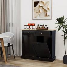 Two Drawers And Two-Compartment Tilt-Out Trash Cabinet Kitchen Trash Cabinet-Black - Black1 - View 8