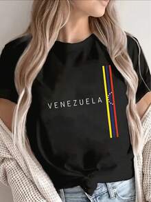 Soft 100% Cotton T-Shirt With A Flag Design For Casual Wear. Lightweight And Durable, Perfect For Everyday Outings, Lounging At Home, Or Traveling. Features Vibrant National Colors And A Comfortable Fit. Breathable Cotton, Easy To Pair With Anything. - 黑色 - 查看 8