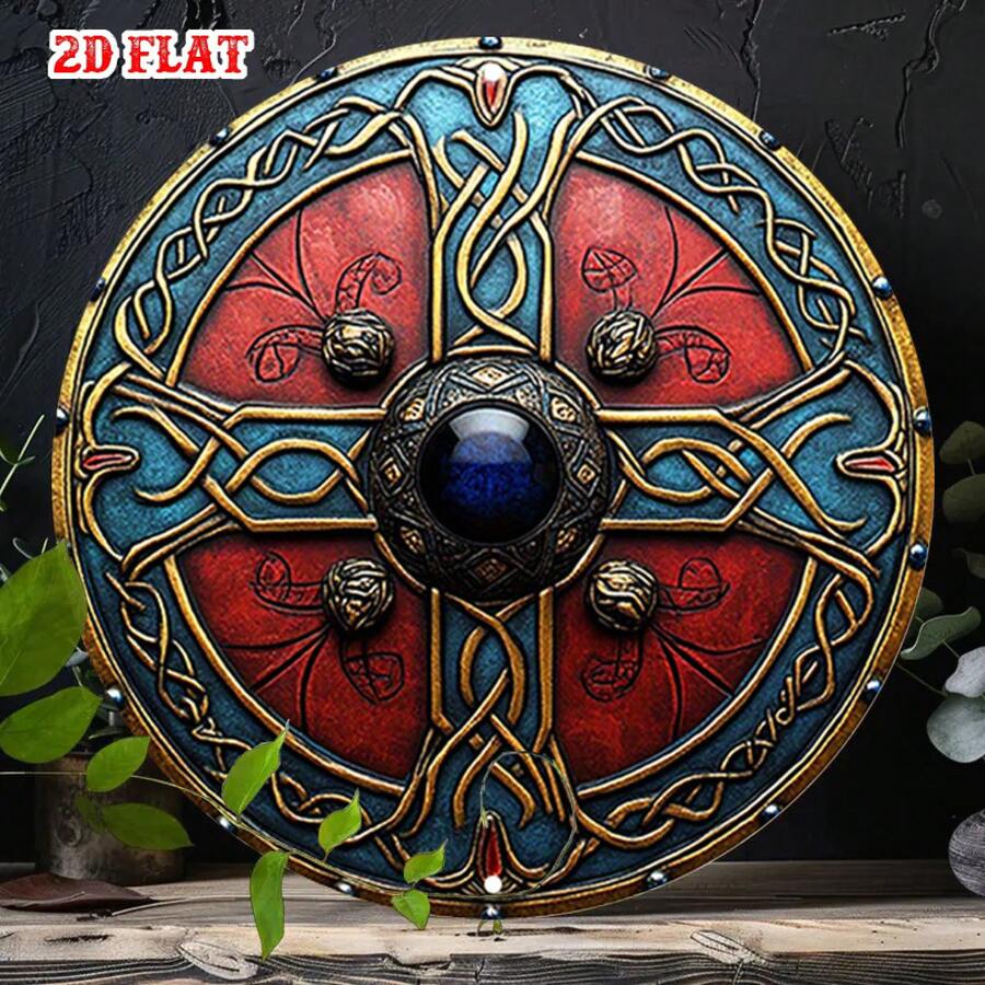 2D Plane - A 2D Plane Knot Symbol, Size.8 X.8inch, Featuring Ancient. This Round Aluminum Emblem Resembles A Shield And Can Be Used As A Protective Badge. It Is A Rustic-Style Metal Wall Decoration Suitable Home Decor And Garages. - 1pc - 查看 1