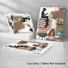 女孩坐在書本與植物圖案彩繪效果壓克力水晶平板保護殼，內建筆槽，相容於 Apple 10代 / A16 11代/ Air 11 / 5/ 9/ Air/ Pro 11/10代 Air 8 (M4) 2026 (11/13英吋)，適用於華為 Matepad SE 11/ MatePad 11/ MatePad 11.5 2025，相容於 IPad 榮耀 Pad 8/9/10 /榮耀 X8 保護殼 /榮耀平板 X8A/X9 適用於小米、小新等，以及 A9/A9+/A11/S11/S10 FE - 彩色 - 查看 5
