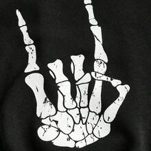 PUNK Skeleton Print Drop Shoulder Drawstring Hoodie, School,Long Sleeve Tops - Negro - Ver 4