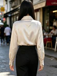 Women's Long-Sleeved Shirt - 香檳色 - 查看 2