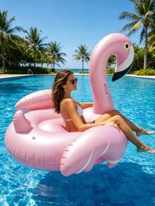 1pc Pink Inflatable Flamingo Floating Seat, Large Size Inflatable Swimming Pool/Beach/Lake Toy, Fun Beach Float, Swimming Party Decor, Summer Pool Drift Rest Seat, Fits 2-3 People, Perfect For Vacation And Party - Multi-color - Upgraded Version With Feathers - View 1