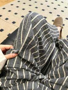 New Arrival Women's Comfortable Casual Breathable Linen Striped Pants, Suitable For Home And Daily Wear Black - Black - View 1