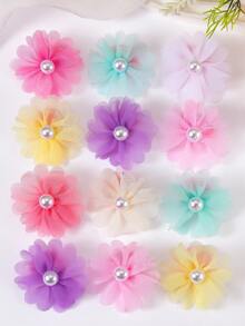 10pcs/Set Girls' Random Pearl Solid Color Mesh Floral Scrunchies, High-Quality Soft Bubble Hair Ties, Elastic Hair Bands, Cute Hair Accessories For Daily Use - Multicolor - View 3