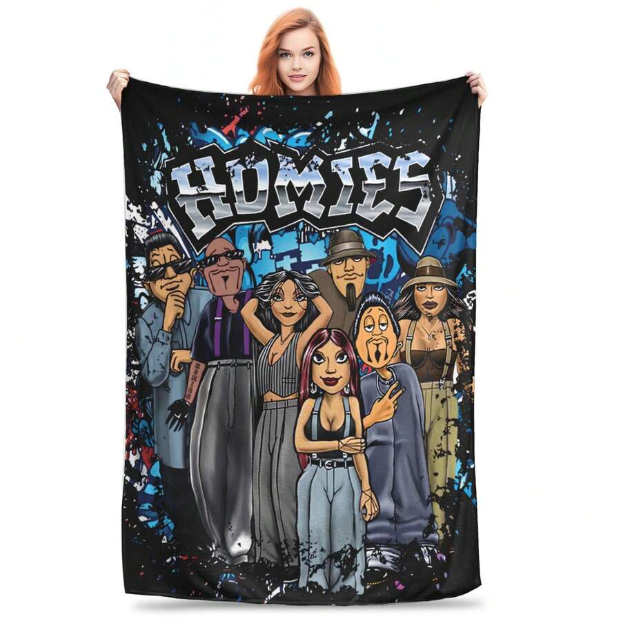 Lil Homies Chicana Blanket Flange Textile Decor Portable Super Soft Throw Blankets For Home Office Plush Quilt This Flannel Blanket Features Digital Printing Technology And Is Suitable For All Seasons.It's An Excellent Gift For Classmates, Friends, Sisters, Brothers, And Elders, Especially For Mother's Day, Father's Day, National Day, And Anniversaries.-280gsm - 彩色 - 查看 1
