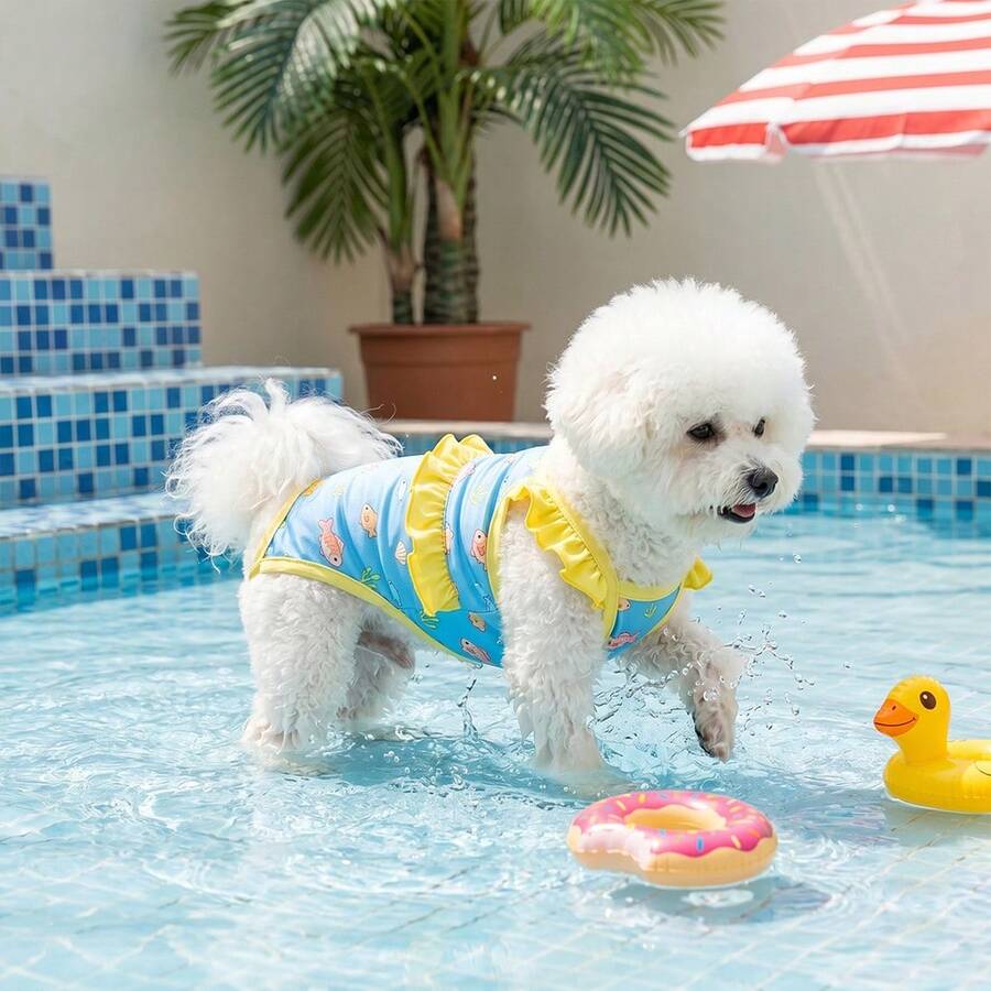 1pc Dog Bikini Swimwear, UV Protection & Cooling Pet Clothes For Summer, Cute Ruffle Design For Poodle & Small Dogs Outdoor Water Beach Accessory