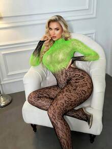 Sexy Women's Lace Jumpsuit, Suitable For All Sizes, Perfect For Dance Performances And Daily Wear, Mesh Design - Multicolor - View 2