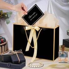 10pcs Set (2 Large Gift Bags, 2 Ribbons, 2 Greeting Cards, 4 Sheets Of Gift Paper) / 25pcs Set (5 Large Gift Bags, 5 Ribbons, 5 Greeting Cards, 10 Sheets Of Gift Paper) Portable Paper Gift Bags With Handles, Suitable For Birthdays - A - View 6