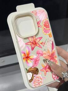 1个可爱复古时尚芙蓉花椰树图案荔枝纹理防摔防滑软手机壳，兼容苹果手机 - 彩色 - 查看 2