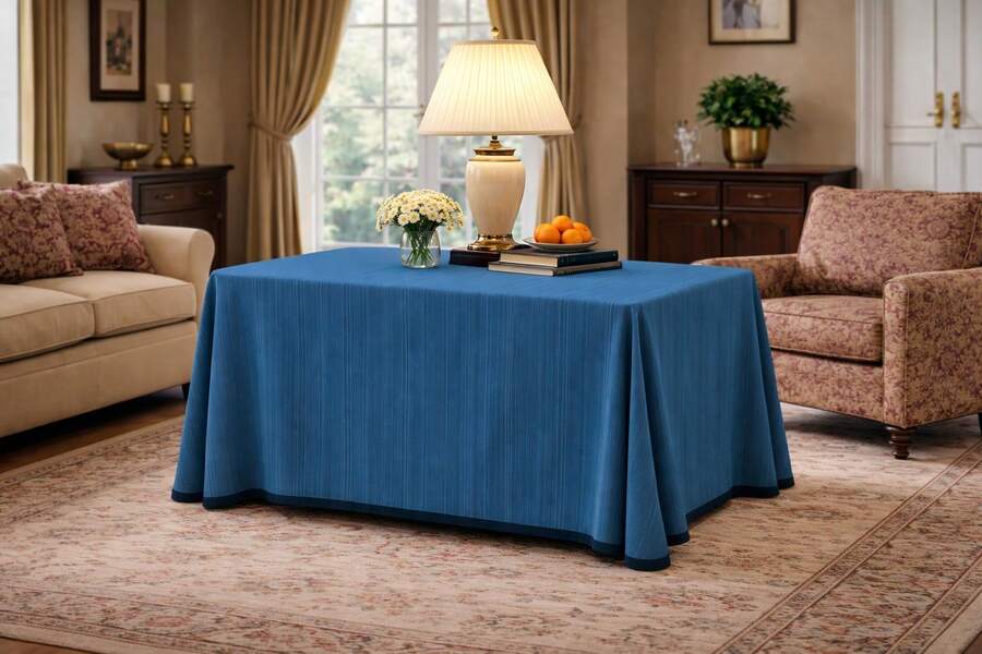 VALENTIA HOME Falda Mesa Camilla Riba | Ropa Mesa Camilla Cuadrada | Mesa 60x110cm, 70x120cm, 90x90cm |75 cm de Altura | Mesa Camilla Suave y Resistente |Tejido Primavera, Verano y Otoño | 12 colores | Ropa Mesa Camilla Fabricada en España"✅Entrega 24/48h" - Azul - Ver 1