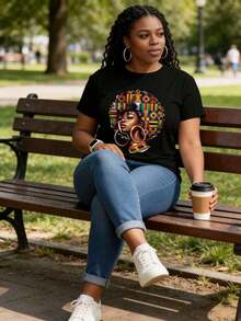 Camiseta con Estampado Gráfico de Reina Africana, Manga Corta, Cuello Redondo, Diseño Afrocentrífico Vibrante, Top Casual de Verano para Mujer, Ajuste Elegante y Cómodo, Ropa Versátil, Camiseta con Estampado Vibrante, Camiseta de Algodón - Blanco - Ver 8