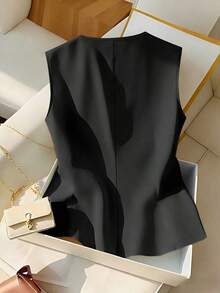 Blusa sin mangas amarilla elegante, top de verano elegante y estilizador para mujeres - Negro - Ver 2