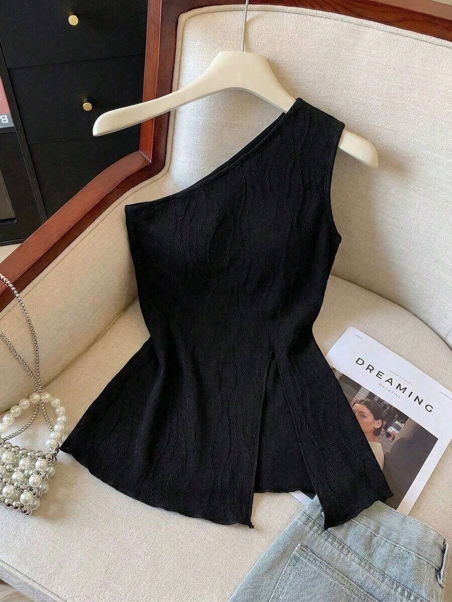 Camiseta asimétrica con estampado de cerezas para mujer, de gran en primavera/verano - Negro 2 - Ver 1
