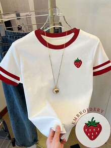 Camiseta de mujer con paneles de imitación de denim a rayas / Estampado de Dachshund / Uso diario casual / Verano - Multicolor 5 - Ver 1