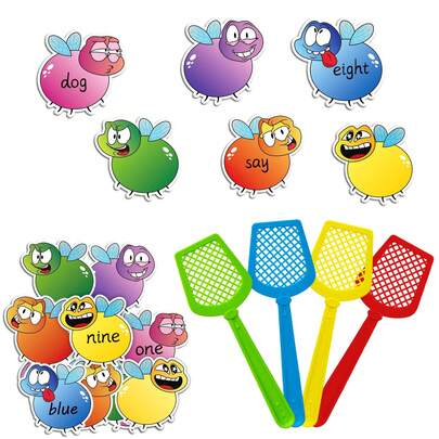 hoojojo Fly Swatter Teaching Aid Set, Sight Words Dry Erase Cards, Vocabulary Recognition Flash Cards For Preschool Group Games, Family Parent-Child Interaction And Classroom Collective Teaching