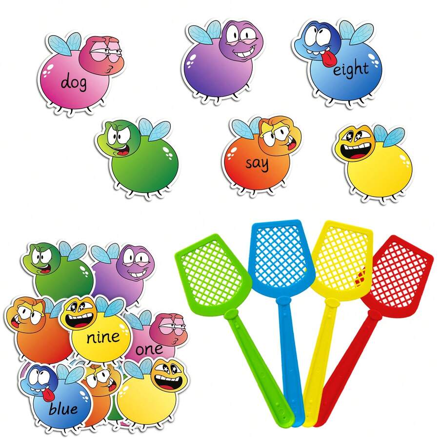 hoojojo Fly Swatter Teaching Set, Literacy Dry-Erase Cards, Preschool Vocabulary Recognition Flashcards, Suitable For Small Group Games, Parent-Child Interaction And Collective Classroom Teaching - Multicolor - View 1