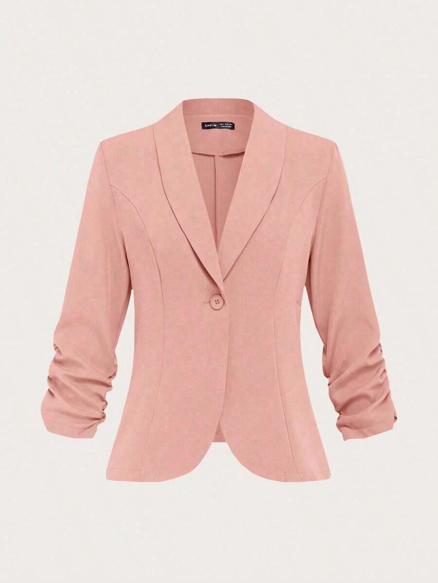Blazer casual de mujer con botones y mangas 3/4 para uso en casa y al aire libre - Rosa - Ver 1