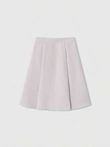Luminelle Falda de cuero PU con cintura acampanada y ajustable para mujer, otoño - Blanco - Ver 2