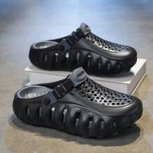 Men's Fashion Colorblock Slippers, Breathable EVA Sandals With Adjustable Straps, Comfortable Wear, Suitable For Casual Outdoor Activities In Spring, Summer And Autumn - Black and Gray - View 3
