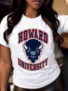 Howard University T Shirt Black Bull Logo And Text College Spirit Wear For Casual Outfits - 白色 - 查看 2
