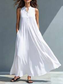 New Summer Vest Dress For Women, Casual And Fashionable Style, Lightweight Fabric, Flattering Straight Cut, Perfect For Daytime Looks, Outings And Summer Transition Looks - 白色 - 查看 8