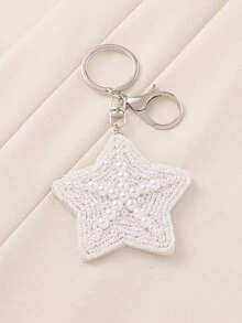 1 pieza Llavero de estrella de mar con cuentas de perlas y conchas marinas hecho a mano, estilo bohemio, adecuado para mujeres, playa, vacaciones, uso casual. La forma hecha a mano puede variar ligeramente. - estrella de mar - Ver 8