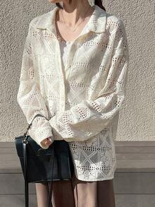 Blusa holgada de encaje para mujer de primavera - Beis - Ver 5