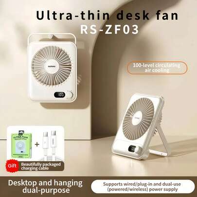 REMAX Desktop Hanging Silent Mini Fan, USB Rechargeable, Wide-Angle Airflow, Powerful Portable Fan For Student Dormitories And Office Desks.