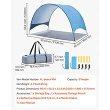Beach Tent Sun Shelter For 3 Person, UPF 50+ Protection, Portable Sun Shade Canopy With Carrying Bag & Ground Stakes, Lightweight And Easy Setup Beach Umbrella For Camping Fishing Outdoor Picnic - for 3 Person, Ground Stakes - 查看 7
