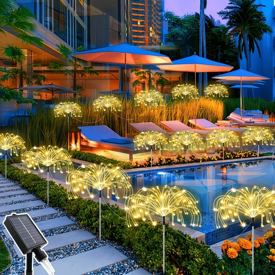6pcs 480/360 LED Solar Firework Lights, 1-To-6 Solar Outdoor Decorative Lights, Solar Garden Lights, Solar Outdoor Decor, Functional Solar Yard Lights Suitable For Garden Design, Perfect For Garden Decor And Outdoor Landscaping