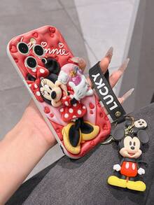 Disney Mickey Mouse Clubhouse Phone Case : 3D Fluffy Pattern Border Protector Phone Soft Phone Case With A Free Cute Mickey Bracelet Chain Lanyard, Mickey, Minnie, Goofy, Donald Duck, Daisy Duck, Pluto, For Apple 17 Promax 17 Pro 16 15 14 13 12 11 Pro Max XS Max X XR Soft Cover Summer Phone Case - 白色 - 查看 6