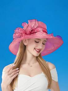 1 chiếc mũ nữ kiểu dáng mới năm 2025, màu trơn, họa tiết hoa lớn, chất liệu organza, kiểu dáng thanh lịch Anh Quốc, thích hợp cho kỳ nghỉ lễ hội. - MZ2636 - Xem 42