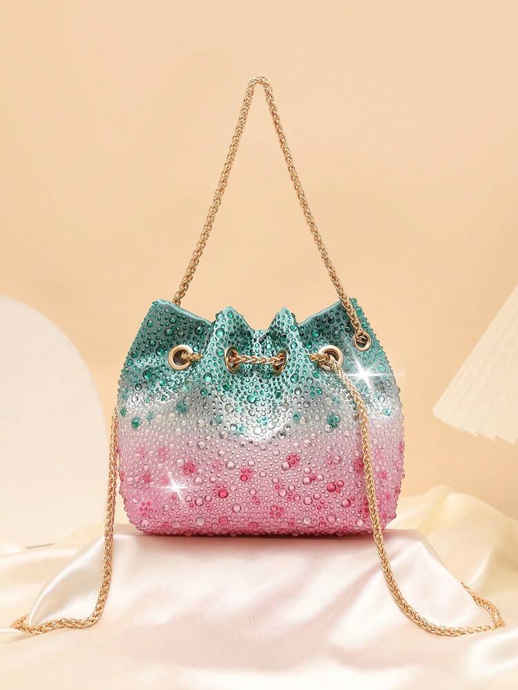 Elegant Gradient Rhinestone Bucket Bag/Glitter Bag, High-Gloss