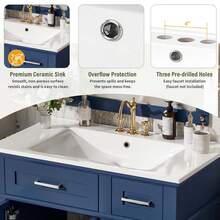 MERAX 30" Bathroom Vanity With Ceramic Sink, Modern Storage Cabinet With Soft-Close Doors, Deep Drawer & Standard Drawer, Stylish Bath Vanity For Small Bathrooms, Blue - Blue - View 7