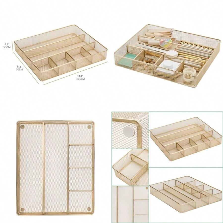 Annova - Bandeja organizadora de cajones de computadora para organización de oficina, malla metálica, accesorios y suministros de oficina Gold - Aire - Ver 1