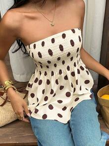 Top tubo/cropped con estampado de plantas para vacaciones de mujer - Amarillo claro - Ver 7