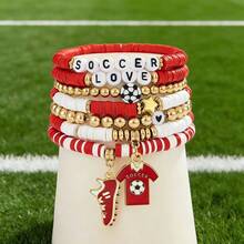Soccer Bracelet For Men Women, Sports Accessories Jewelry Gift For Lovers Handmade Friendship Stretch Bracelets Soft Pottery Bracelet Jewelry For Women, Outfit Merchandise Soccer Fans - 顏色-2 - 查看 5
