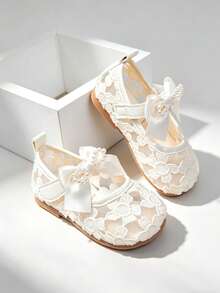 1 Pair Girls' Spring/Summer New Floral Mesh Hollow Soft Bottom Shoes, Suitable For Birthday, Wedding, Formal Occasions, Parties, Stage Performances And Other Important Moments - Beige - View 4