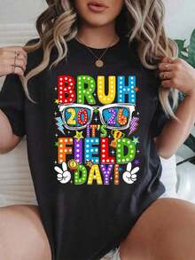 100% Cotton Bruh It's Field Day Teacher S Girls Field Day 2026 Women's T-Shirt, Graphic Cotton Print T-Shirt, Short Sleeve, Casual Top, Summer T-Shirt For Women - 白色 - 查看 6