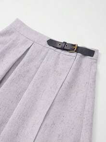 Luminelle Falda de cuero PU con cintura acampanada y ajustable para mujer, otoño - Gris 2 - Ver 4