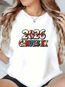 Women's 100% Cotton T-Shirt Featuring The Flags Of Canada, The United States, And Mexico Joined To Form 2026, Symbolizing International Cooperation And Sportsmanship. Comfortable, Stylish, And Cool For Summer. - 白色 - 查看 6