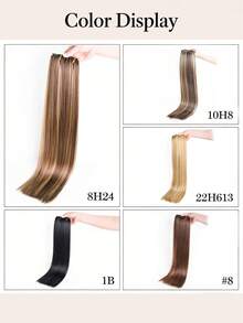 6 piezas Extensiones de cabello liso de 24" resistentes al calor, peluca sintética con clip para mujeres - Multicolor - Ver 9